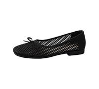 Non Slip Shoes Effortless Everyday's Casual Shoes with Elegant Bow Perforated Toe Flat Slip On Square Toe Comfort Black