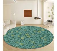 Non Slip & Short Pile Round Rug 60 cm, Super Soft Retro Exquisite Flower Flannel Carpet for Living Room Bedroom and Bedside - Easy to Clean Exquisite Printed Sage Green Rug
