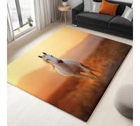 Non Slip & Short Pile Rug 120 x 170 cm, Super Soft Orange Carpet for Living Room Bedroom and Bedside - Easy to Clean Exquisite Printed Flannel Surrealism Sunset Animals White Horse