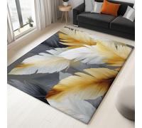 Non Slip & Short Pile Rug 160 x 230 cm - Super Soft Living Room Bedroom Bedside Carpet - Abstract Exquisite Plants Palm Leaves Exquisite Printed - Light Yellow Flannel Carpet, Easy to Clean