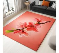 Non Slip & Short Pile Rug 160 x 230 cm - Super Soft Living Room Bedroom Bedside Carpet - Minimalism Flowers Peach Blossoms Exquisite Printed - Red Flannel Carpet, Easy to Clean