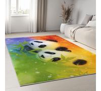 Non Slip & Short Pile Rug 180 x 240 cm, Super Soft Lime Green Carpet for Living Room Bedroom and Bedside - Easy to Clean Exquisite Printed Flannel Fantasy Leaves Animals Panda