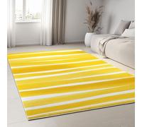 Non Slip & Short Pile Rug 180 x 240 cm, Super Soft Yellow Carpet for Living Room Bedroom and Bedside - Easy to Clean Exquisite Printed Flannel Minimalism Cute Watercolor Stripes