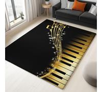 Non Slip & Short Pile Rug 60 x 120 cm, Super Soft Black Carpet for Living Room Bedroom and Bedside - Easy to Clean Exquisite Printed Flannel Elegant Modern Piano