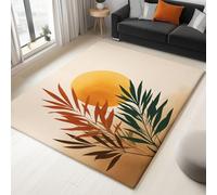 Non Slip & Short Pile Rug 80 x 150 cm, Super Soft Light Yellow Carpet for Living Room Bedroom and Bedside - Easy to Clean Exquisite Printed Flannel Retro Tropical Leaves Sun