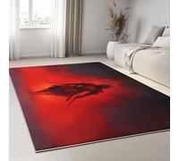 Non Slip & Short Pile Rug 80 x 150 cm, Super Soft Red Carpet for Living Room Bedroom and Bedside - Easy to Clean Exquisite Printed Flannel Fantasy Samurai Dark Style