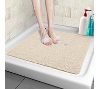 Non-Slip Shower Mat, 53 x 53 cm, Soft Comfort Safety Bath Mat with Drainage Holes, PVC Loofah Massage Shower Mats for Wet Areas, Quick Drying (Beige, 53 x 53 cm)
