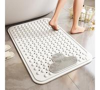 Non Slip Shower Mat 60x90cm,TPE Material Anti Slip Bath Mat With Suction Cups And Drainage Holes,Anti Mould,Foot Massage Area,Soft Touch,For Shower Stall Floors,Bathtub And Inside Shower(White)