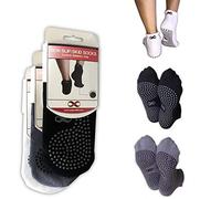 Non Slip Skid Socks, For Hospital Use, Traveling, Yoga Or Pilates Studio, Barre, Rehab, Home Use, by YogaAddict, Black & Grey & White (Dots) - M/L, 3 Pairs