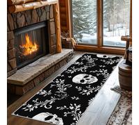 Non Slip Skull Vine Runner Rug for Hallway Washable, 80 x 240 cm Leaf Gothic Flower Carpet Runner Extra Long for Living Room, Hall, Kitchen, Bedroom, Indoor Door Mat, Ultra Thin