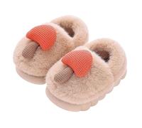 Non-Slip Slippers with Mushroom Design, Kawaii Plush Slippers, Comfortable and Warm Winter Slippers for Children Boys and Girls Fluffy House Slippers Leisure Indoor, khaki, 2.5 UK