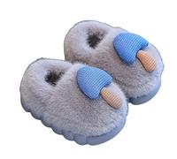Non-Slip Slippers with Mushroom Design, Kawaii Plush Slippers, Comfortable and Warm Winter Slippers for Children Boys and Girls Fluffy House Slippers Leisure Indoor, grey, 7.5 UK