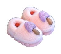 Non-Slip Slippers with Mushroom Design, Kawaii Plush Slippers, Comfortable and Warm Winter Slippers for Children Boys and Girls Fluffy House Slippers Leisure Indoor, Light pink, 2.5 UK