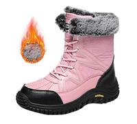 Non Slip Snow Boots Women Winter Warm Fur Lined Boots Ladies Lace Up Thermal Hiking Booties Comfortable Walking Shoes Outdoor Trekking Booties Slip on Shoes for Hiking Camping Climbing Running Pink