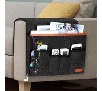 Non Slip Sofa Armrest Organizer for Sofa Couch Recliner Remote Holder Armchair Caddy with 5 Pockets Storage for Magazine Books,TV Remote Control,Cell Phone,Glasses,Charger (Dark Gray)
