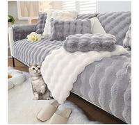 Non Slip Sofa Slipcover for Corner Sectional Thick Rabbit Plush Sofa Protector Fits 3/2/1/4 Seater Grey 110x180cm Durable Couch Cover for Ultimate Protection