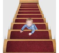 Non-Slip Stair Treads 16-Pack - Anti-Slip Carpet Runners for Wooden Steps - Reusable Safety Mats for Kids & Pets - Self-Adhesive Step Protectors 8x30 Inch(dark red 76cm*20cm)