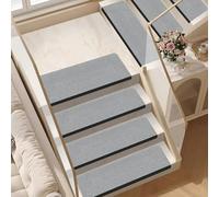 Non Slip Stair Treads 5-Pack, 8x22 Inch Reusable Self-Stick Safety Mats with Floral Embroidery, No Glue Anti-Slip Runners for Indoor Wooden Steps, Coffee Beige Gray Black(55cm*22 Light gray)