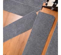 Non-Slip Stair Treads Carpet - Machine Washable Dark Gray Polyester Runner Self-Adhesive for Wooden Steps 55x22cm Set of 7 Indoor Safety Solution