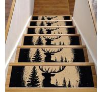 Non Slip Stair Treads for Wooden Steps, 15 Pack 8" X 30" Indoor Stairs Carpet Treads Safety Mats for Kids Elders and Dogs, Retro Deer in Pine Forest Night Moon