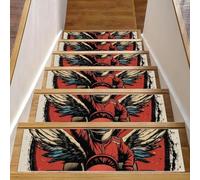 Non Slip Stair Treads for Wooden Steps, 15 Pack 8" X 30" Indoor Stairs Carpet Treads Safety Mats for Kids Elders and Dogs, Racer in a Victory Pose with Checkered Flags and Wing