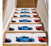 Non Slip Stair Treads for Wooden Steps, 15 Pack 8" X 30" Indoor Stairs Carpet Treads Safety Mats for Kids Elders and Dogs, Racing Cars Pattern