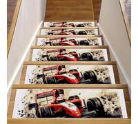 Non Slip Stair Treads for Wooden Steps, 15 Pack 8" X 30" Indoor Stairs Carpet Treads Safety Mats for Kids Elders and Dogs, Retro Speeding Racing Car with Checkered Flag