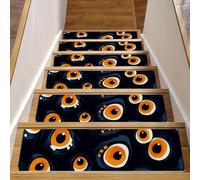 Non Slip Stair Treads for Wooden Steps, 15 Pack 8" X 30" Indoor Stairs Carpet Treads Safety Mats for Kids Elders and Dogs, Halloween Cartoon Eyes Monsters Pattern