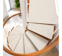 Non-Slip Stair Treads Mats, 7 PCS Self-Adhesive Curved Step Protectors, Noise-Reducing Woven Texture for Safety on Curved Wooden Staircases