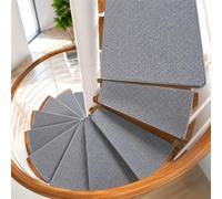 Non-Slip Stair Treads Mats, 7 PCS Self-Adhesive Curved Step Protectors, Noise-Reducing Woven Texture for Safety on Curved Wooden Staircases