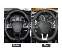 Non-Slip Steering Wheel Cover For Hyundai For Sonata 9 For 3-Spoke 2015 2016 2017 2018 2019 D-Shape Hand-stitched Black Suede Red Marker Car Steering Wheel Cover(Black Thread)