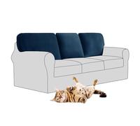 Non-Slip Stretch Velvet Sofa Backrest Covers 3-Piece Couch Slipcovers for Chesterfield & RV Dinette - Stylish Blue Cushion Protectors