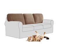 Non-Slip Stretch Velvet Sofa Backrest Covers 3-Piece Light Brown Couch Cushion Slipcovers for Chesterfield RV Dinette Easy Care.