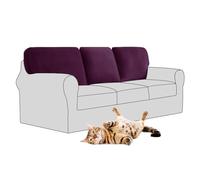 Non-Slip Stretch Velvet Sofa Cushion Covers 3 pcs Square Backrest Slipcovers for Chesterfield RV Dinette - Purple Perfect for Couch Protection and Style