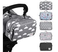 Non-Slip Stroller Organizer for Diapers with Insulated Pocket, Stroller Hooks and Adjustable Strap,Universal Fit All Strollers, Gray