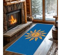Non Slip Sun Face Runner Rug for Hallway Washable, 90 x 180 cm Celestial Greek Key Carpet Runner Extra Long for Living Room, Hall, Kitchen, Bedroom, Indoor Door Mat, Ultra Thin