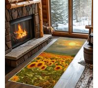 Non Slip Sunflower Runner Rug for Hallway Washable, 90 x 240 cm Sun Floral Field Carpet Runner Extra Long for Living Room, Hall, Kitchen, Bedroom, Indoor Door Mat, Ultra Thin