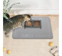 Non-Slip Super Absorbent Cat Dog Feeding Mat with Multiple Cat Heads Logo, Durable Diatomaceous Earth Pet Bowl Placemat for Food and Water, Quick-Dry Floor Protector