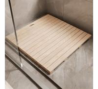 Non-Slip Teak Wood Shower Floor Mat Square Bath Mat with Drain Hole Raised Comfortable Board for RV Indoor/Outdoor Showers & Spa (60x90cm/23.6x35.4in)