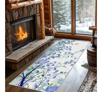 Non Slip Tree Leaf Runner Rug for Hallway Washable, 60 x 150 cm Blue Leaves Carpet Runner Extra Long for Living Room, Hall, Kitchen, Bedroom, Indoor Door Mat, Ultra Thin