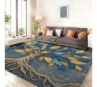Non-Slip Washable Area Rugs 60 x 120 cm, Blue Gold Soft Low Pile Rug for Kitchen Dining Room Laundry, Elegant tree of life roots texture Printed Indoor Carpet, Pet Friendly & Stain Resistant Rug
