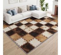 Non Slip Washable Area Rugs 60x90 cm, Fur Patchwork Squares Carpet | Non Shedding Rugs, Soft Rustic Vintage Nature Floor Carpet for Bedroom Living Room Dining Room Easy To Clean