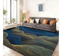 Non-Slip Washable Area Rugs for Bedroom - Abstract Waves Lines Pattern Durable Soft Indoor Carpet, 160 x 230 cm Shed Resistant Rug for Living Room Playroom Apartment Floor Mat, Dark Blue