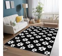 Non-Slip Washable Area Rugs for Bedroom - Minimalist Animals Paw Prints Pattern Durable Soft Indoor Carpet, 80 x 150 cm Shed Resistant Rug for Living Room Playroom Floor Mat, Black