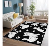 Non-Slip Washable Area Rugs for Bedroom - Minimalist Cat Paw Prints Pattern Durable Soft Indoor Carpet, 140 x 200 cm Shed Resistant Rug for Living Room Playroom Floor Mat, Black