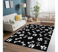 Non-Slip Washable Area Rugs for Bedroom - Minimalist Cute Bone Paw Prints Pattern Durable Soft Indoor Carpet, 120 x 180 cm Shed Resistant Rug for Living Room Playroom Floor Mat, Black