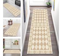 Non-Slip Washable Carpet Runners for Hallways & Kitchens - 110x200CM Beige Brown Vintage Polyester Doormat Ideal for Living Room Bedroom Entryway Floor Mat