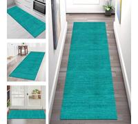 Non-Slip Washable Carpet Runners for Hallways, Long 90x400CM Indoor Rugs, Abstract Cyan Polyester Doormat for Kitchen, Bedroom, Living Room, 40-120CM Width