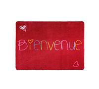 Non-Slip Washable Foot Mat For Entrance Area And Outdoor, Polyester Fabric, High Quality Dirt Stopper Mat Deco Mat Welcome Door Mat In Different Sizes And Designs, Bienvenue Coeur Rouge, 40 x 60 cm
