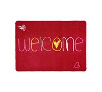 Non-Slip Washable Foot Mat For Entrance Area And Outdoor, Polyester Fabric, High Quality Dirt Stopper Mat Deco Mat Welcome Door Mat In Different Sizes And Designs, Welcome Heart Red, 40 x 60 cm